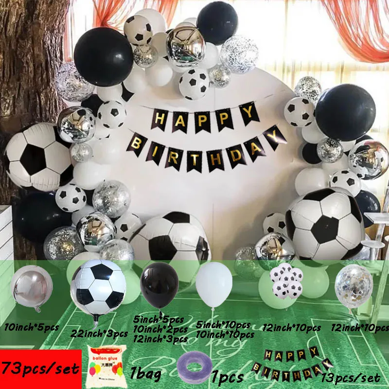 73pcs/set 22inch 4D football foil balloon garland arch kit black white football soccer birthday party balloon boy party decor