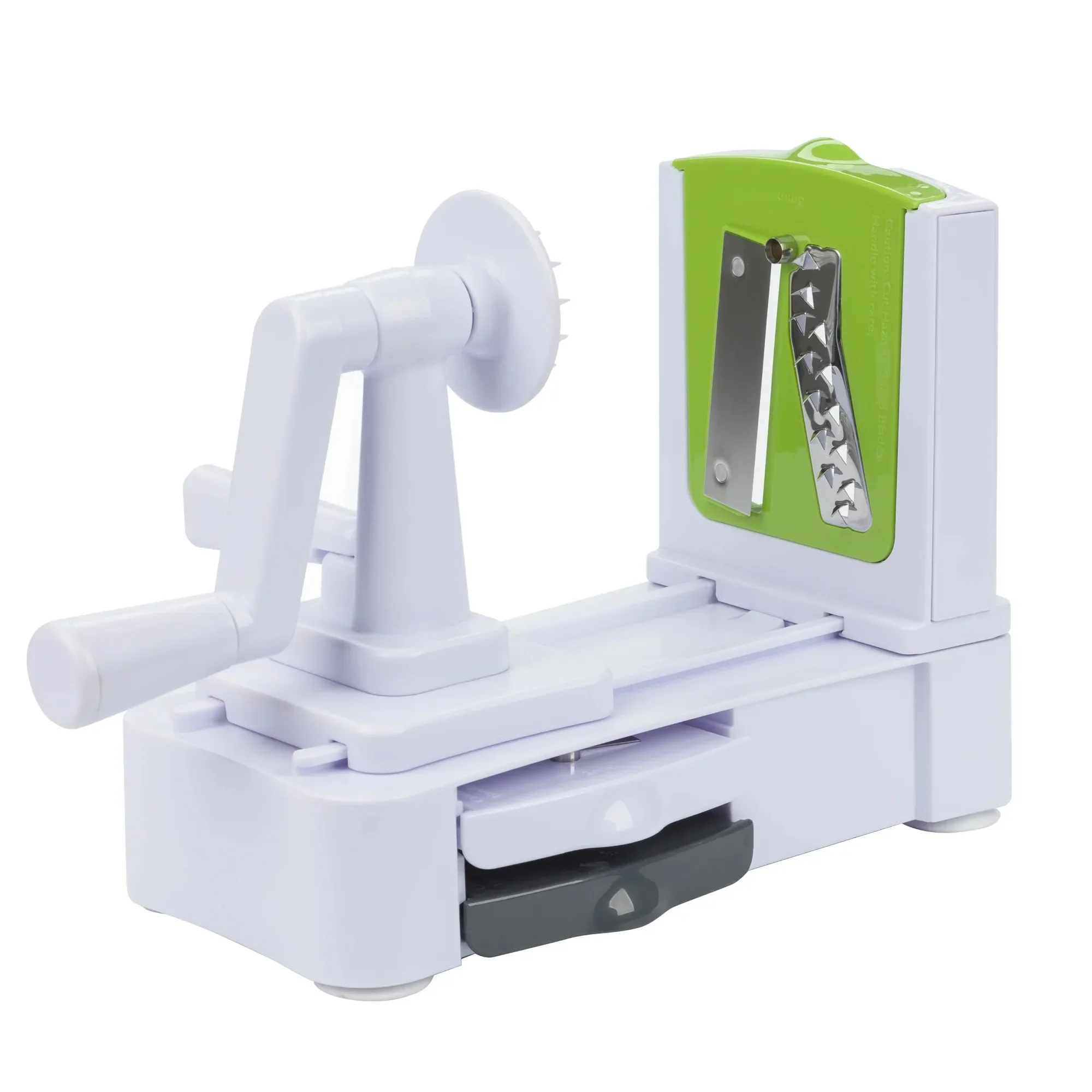 

Спирализатор Deluxe, белое лезвие из нержавеющей стали, нескользящее белое основание, вмещает спиралитель на месте.