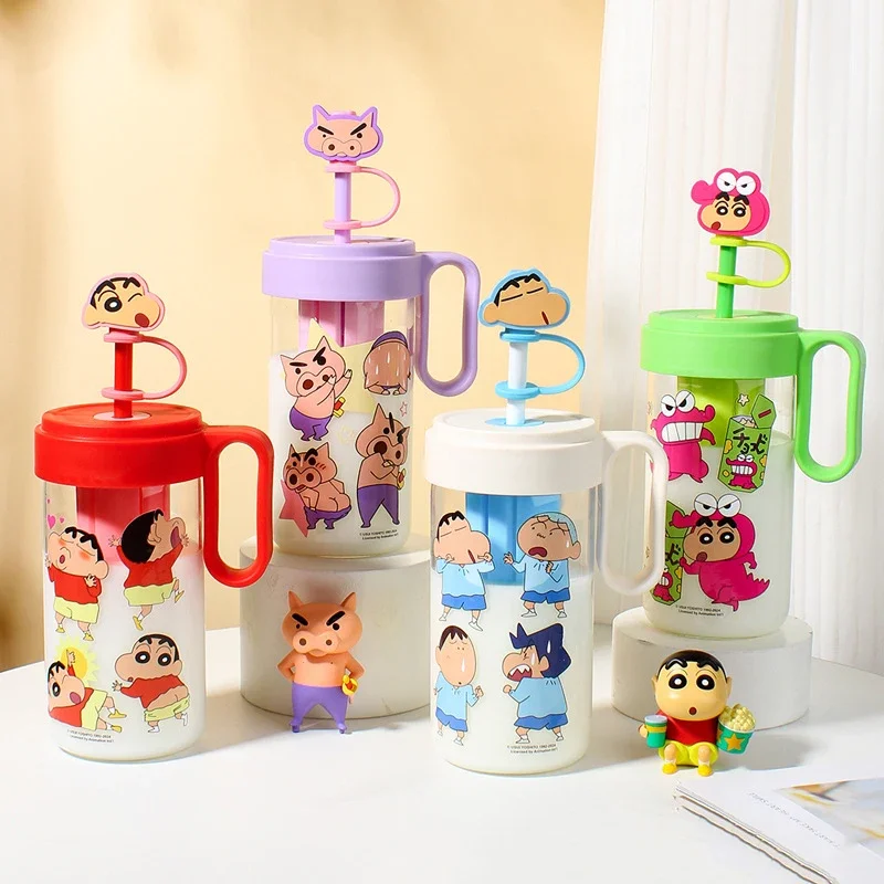 Anime Crayon Shin-chan Sippy Cup Cartoon Water Cup Kawaii Doll Glass Coffee Cups Student Portable Handle Large Capacity Cups