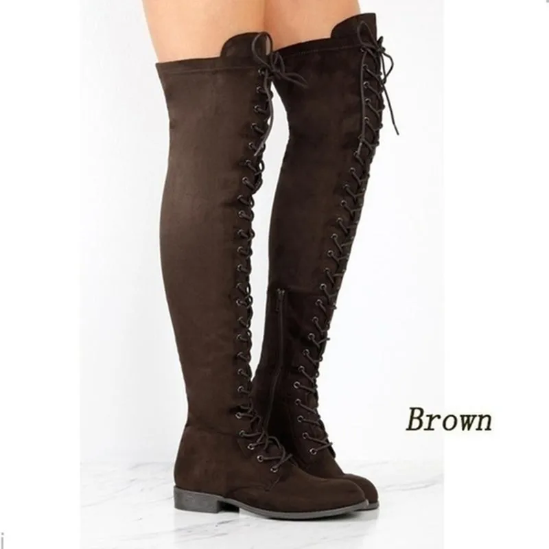 2022 Women Over The Knee Boots Sexy Fashion Lace-Up Winter Warm Knight Thigh Tall Boots Solid Color Ladies Over The Knee Botas