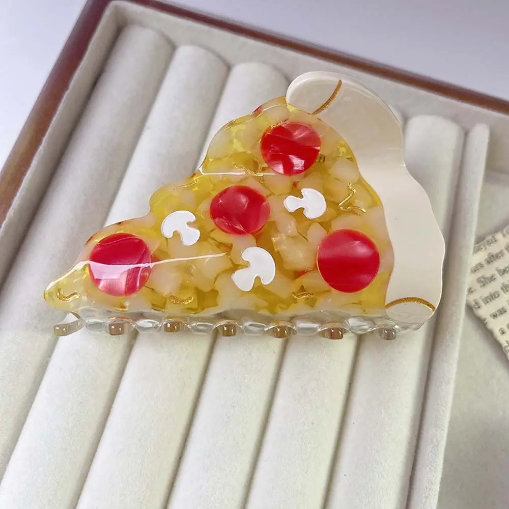 

Fashion Cake Pizza Hair Claw Cherry Triangle Mushroom Shark Clip Geometric Ponytail Holder Acetate Hair Clip Wash Face
