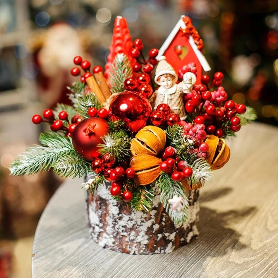 

12Pcs Artificial Plants Holly Little Red Fruit Christmas Home Room Table Ornaments Decor Wedding Outdoor Celebration Gift Flower