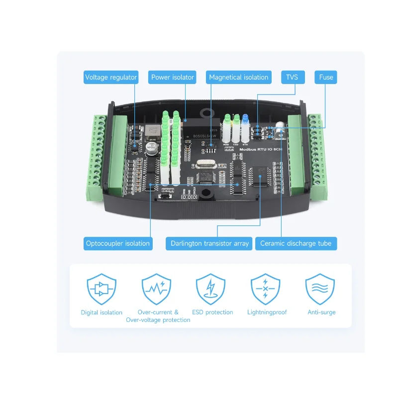 8 Channel Digital DI/DO Module Modbus RTU Protocol Industrial Isolated Converter