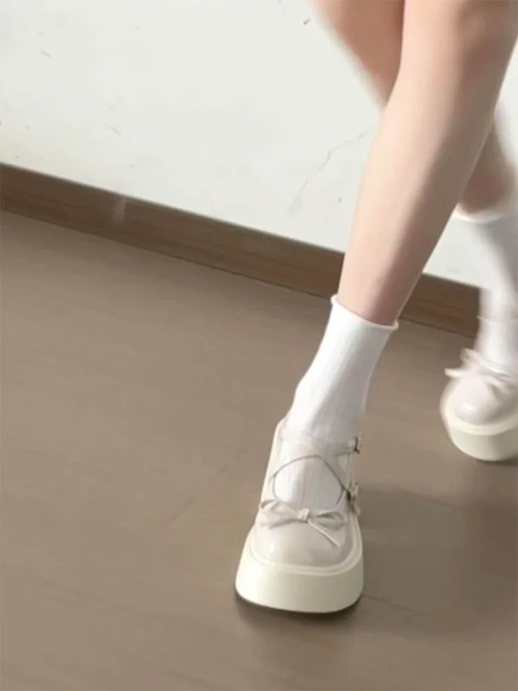 

Ele White Mary Jane oes для женщин, весна 2023, новая юбка со шлейфом JK Thi Heel Single oes с узлом из кожи oes