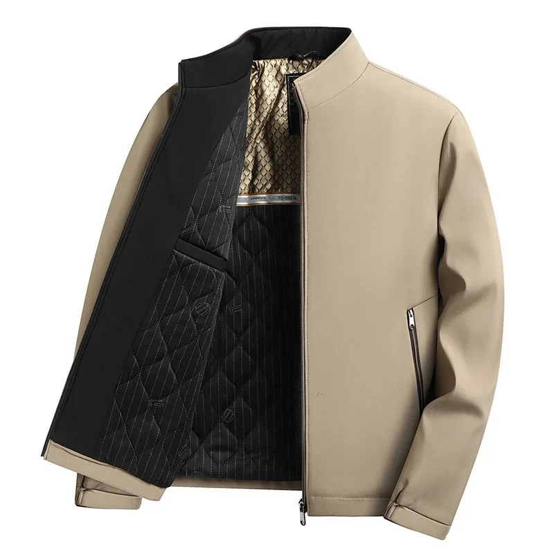 

Сплошной цвет, карман на молнии, кардиган с длинными рукавами, мужская куртка с воротником-стойкой, осеннее и зимнее пальто, модный топ