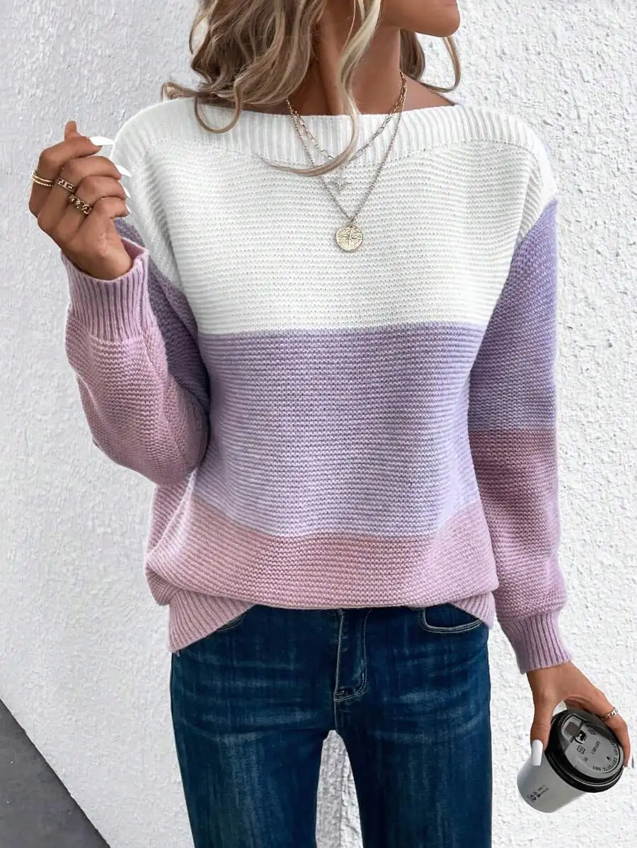 

Women's Colorblock Dropped Shoulder Loose Knit Pullover Sweater