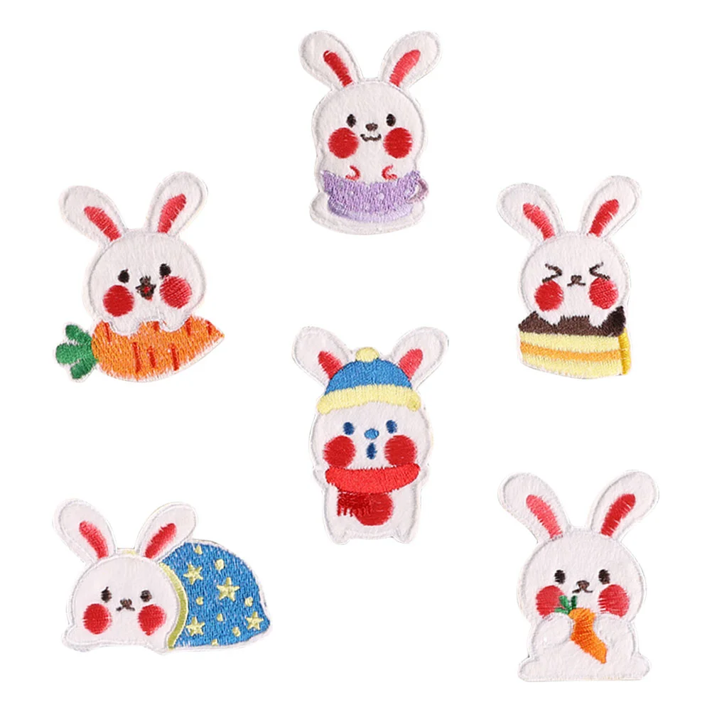 6 Pcs Dreses Bunny Stickers Clothing Sewing Appliques Jeans Repair Patch Shoes and Hats Repairing Patches Material