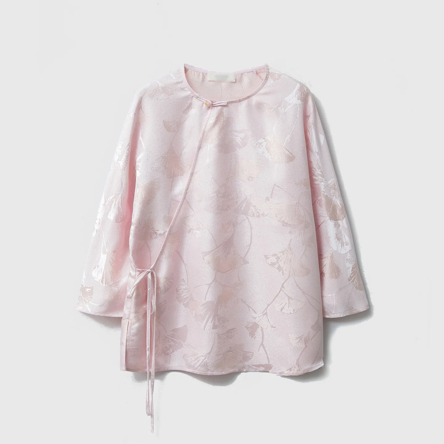 Winsleter-Kemeja Elegan 100% Sutra Asli, Kerah O Lengan 3/4 Jacquard, Blus Mewah Berkelas untuk Wanita, Musim Gugur 2025 T59337CC