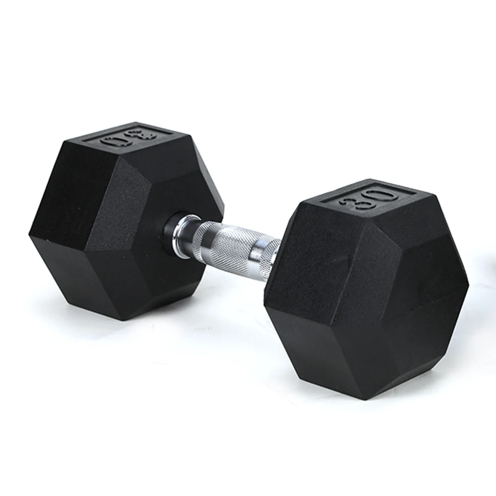

1piece 30LB Rubber Coated Solid Cast Iron Dumbbell with Contoured Chrome Handle, Hexagon Head,for Home Exercise and Gym Training