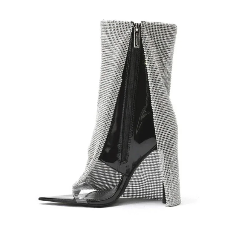 Brand Fashion Show 2023 New Mesh Skirt Boots High Heel Pointed Fashion Mesh Dinner Sandals Occidental Sexy Women's Shoes Size43