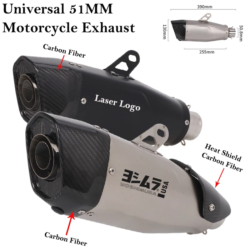 

Carbon Fiber Universal 51MM Motorcycle Yoshimura Exhaust Escape Pipe For Ninja 400 ER6N R6 MT09 Z900 Modified Muffler DB Killer