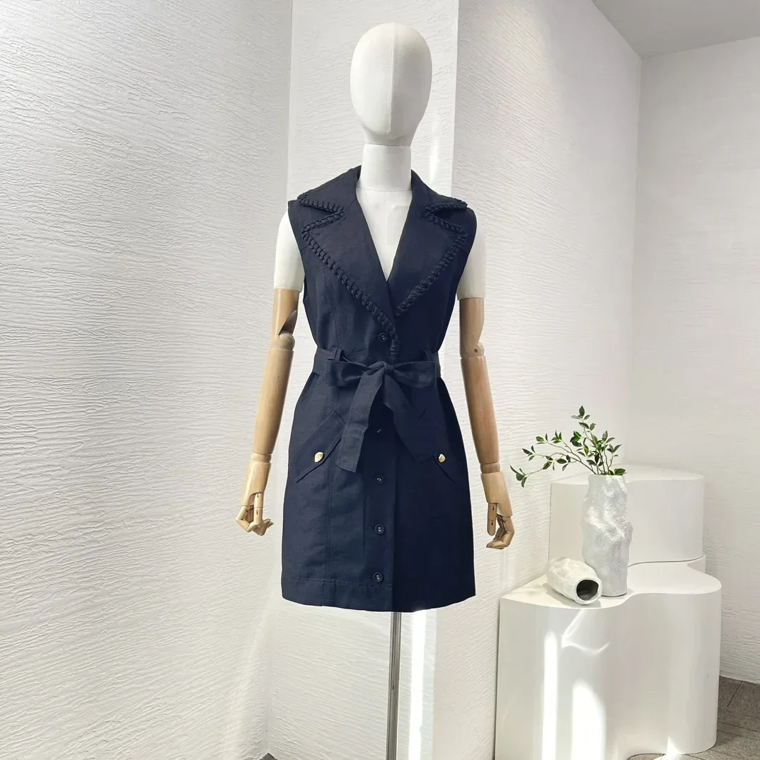 Minivestido trenzado con cuello vuelto para mujer, elegante vestido negro para vacaciones de verano, ropa de oficina para mujer, novedades 2024