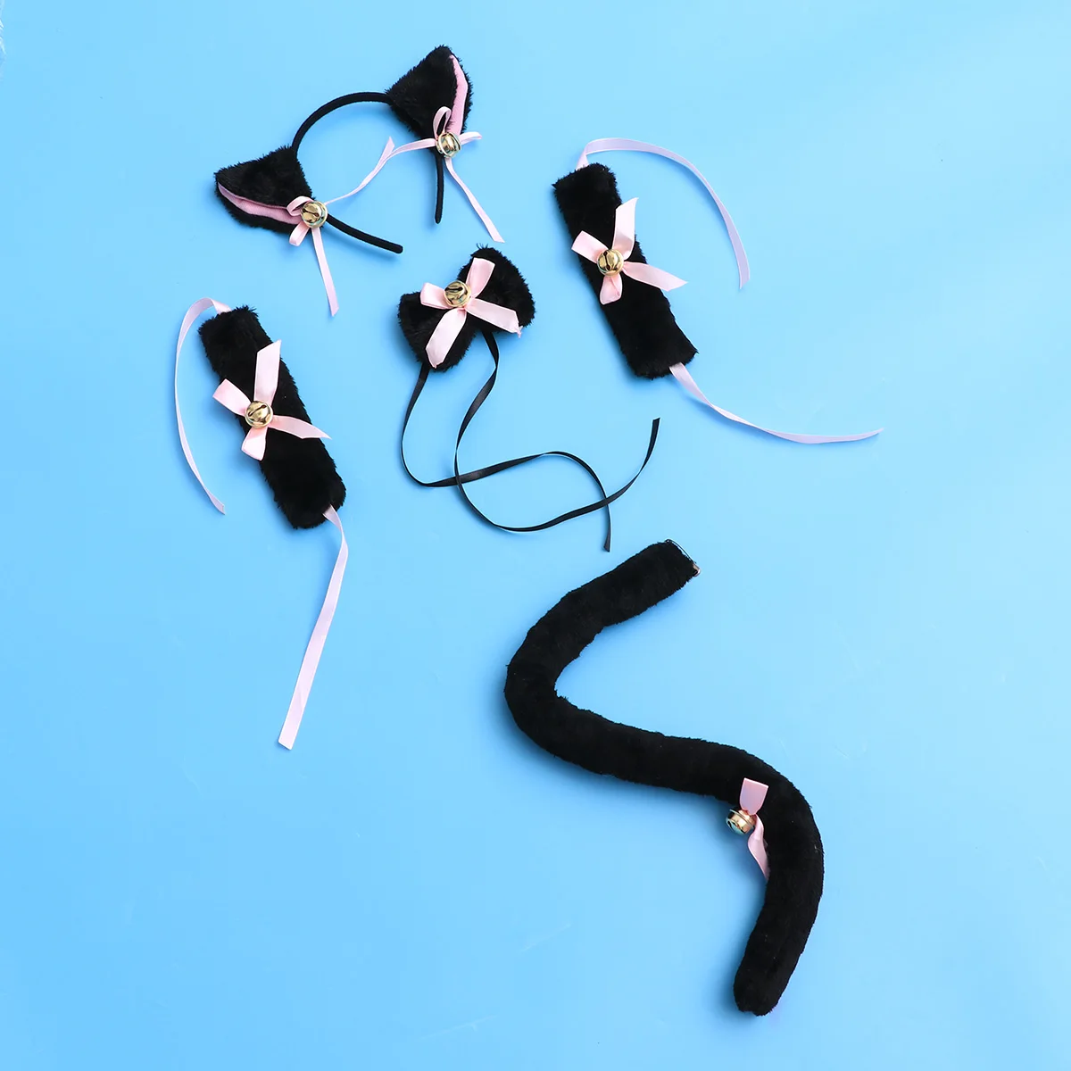 

5Pcs Black Cat Ear Headband Funny Cosplay Costume Accessory Ideal for Party Masquerade Mardi Gras Photo Prop Performance Set