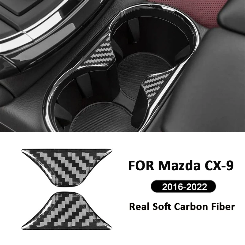 

For Mazda CX-9 2016-2022 Carbon Fiber 2PCS Car Center Console Water Cup Holder Triangle Trim Frame Interior Decoration Sticker