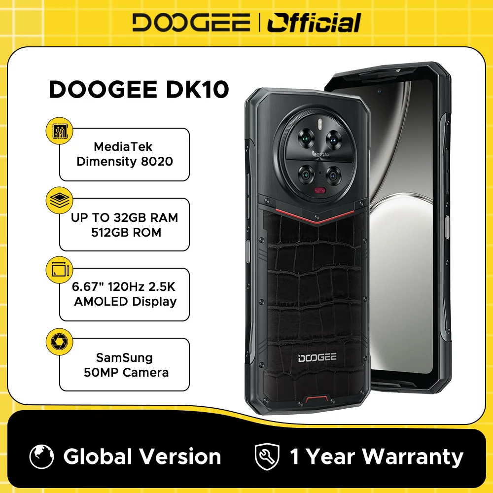 Versi Global baru Blackcro DOOGEE DK 10 Ponsel kasar 5G 6.67 "120Hz 2.5K layar AMOLED 12GB + 512GB morfo Quad kamera 120W