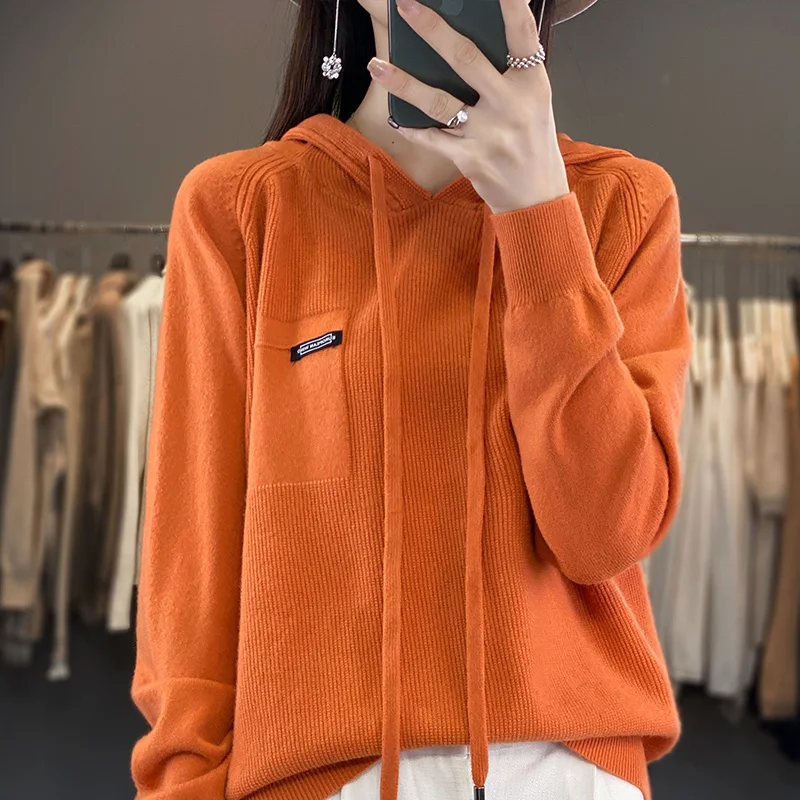 2023 New Autumn Winter Selection Cashmere Hoodie Women\'s Loose Hooded Knitted hoodie Sweater Women