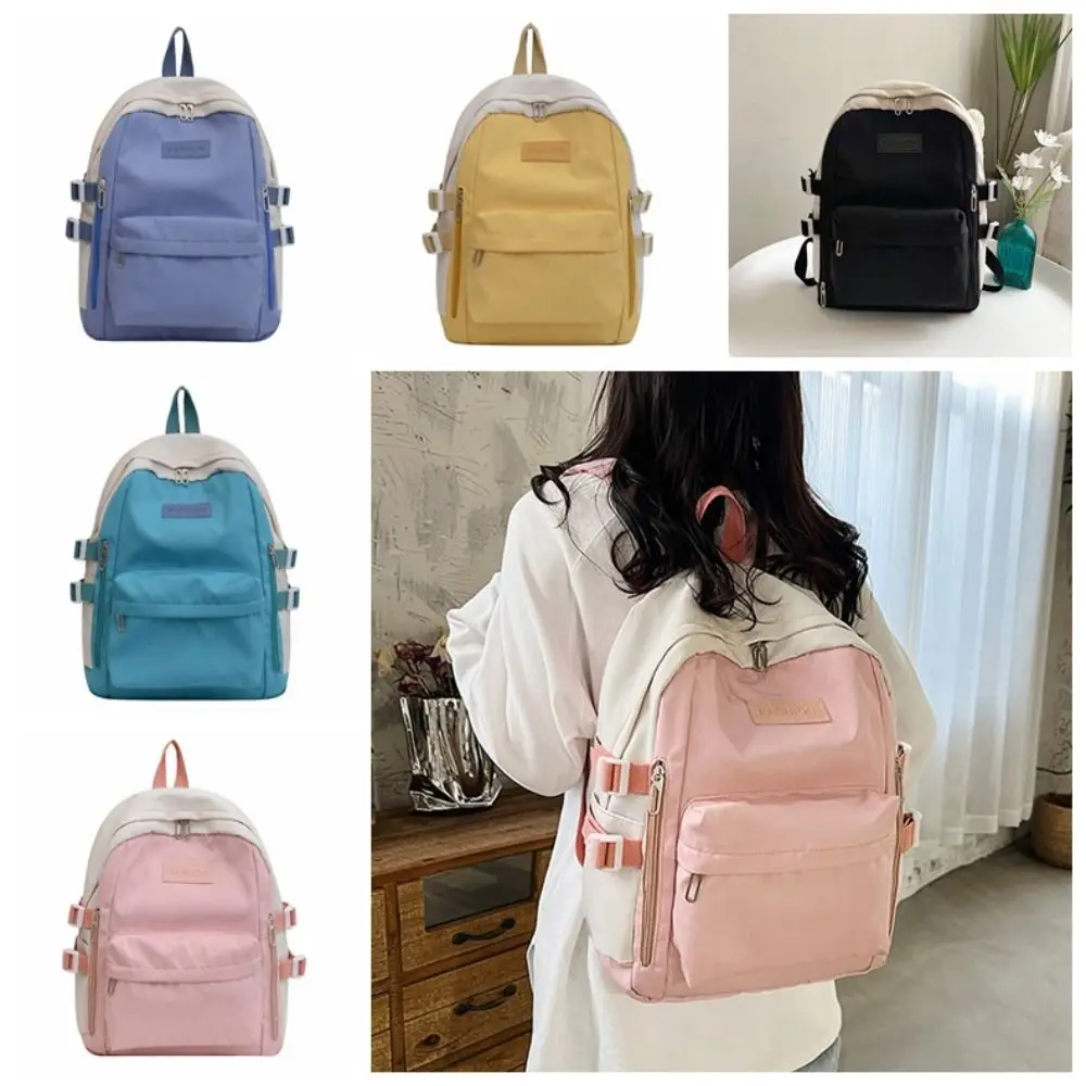 Mochila de gran capacidad para estudiantes, bolso escolar de viaje, bolso de hombro de estilo coreano para adolescentes, Color sólido contrastante