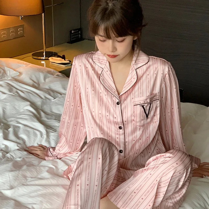 2024 New Niche Light Luxury Grade Vito Secret Pajamas Women\'s Ice Silk Spring and Autumn Silk Ice Silk Home Clothes