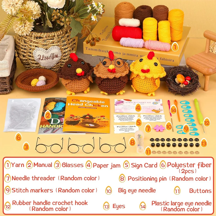 Cute Animals Crochet Hook Kits Starter Kit with Step-by-Step Video Tutorials Knitting Supplies for Adults Beginner