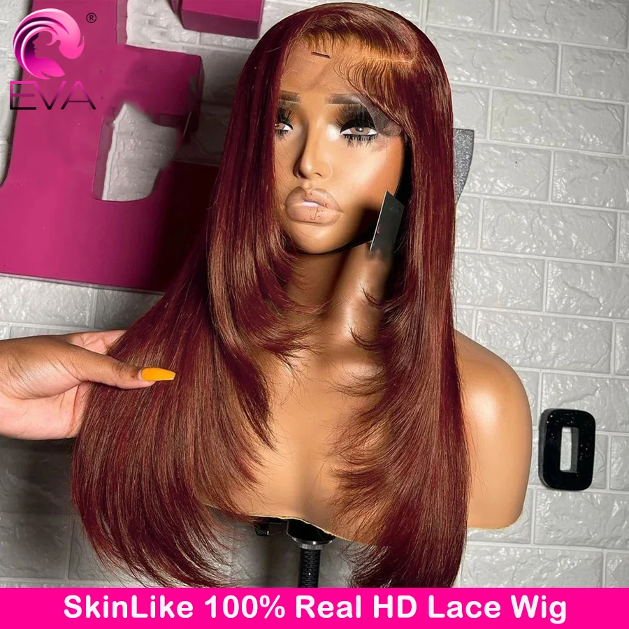 

HD Straight Lace Front Wig Layered Wigs Reddish Brown Layered Cut 5x5 HD Closure Wigs Copper Red 13x4 13x6 HD Lace Frontal Wig
