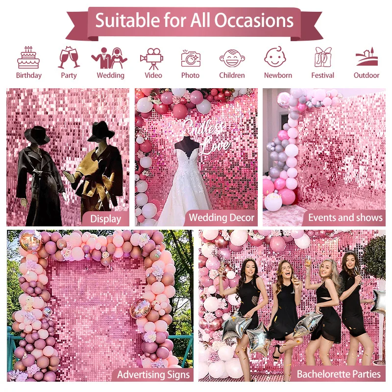 33 Colors Square Shimmer Wall Panels Birthday Party Background Decoration Glitter Sequins Backdrops For Wedding Party Decorative