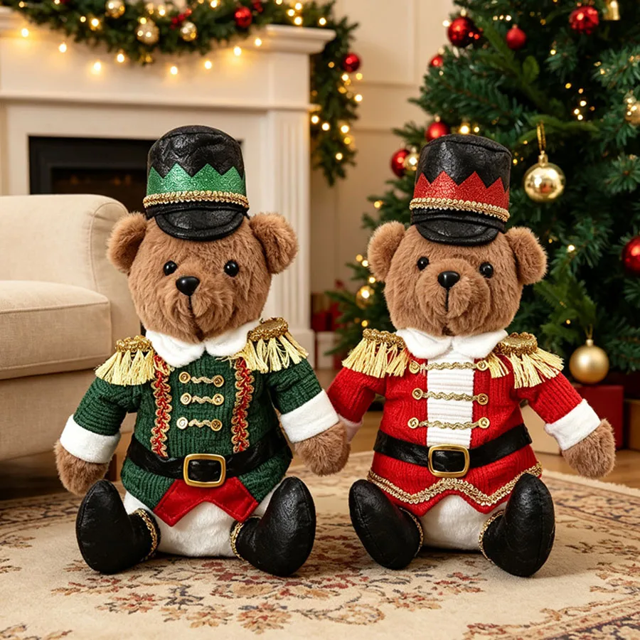 Christmas Soldier Bear Doll Nutcracker Sitting Plush Toy, Home Christmas Decor Ornament Holiday Gift