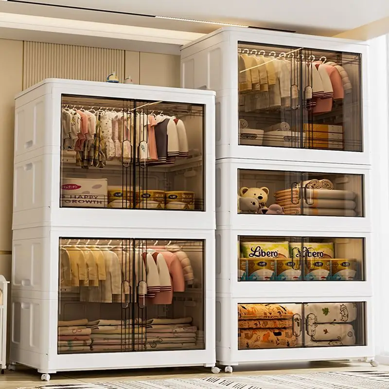 Bedroom Foldable Box Wardrobe Organizer Bin With Wheels Clothes Cupboard Closet Rack for Clothes ,Cube Storage Locker ﻿