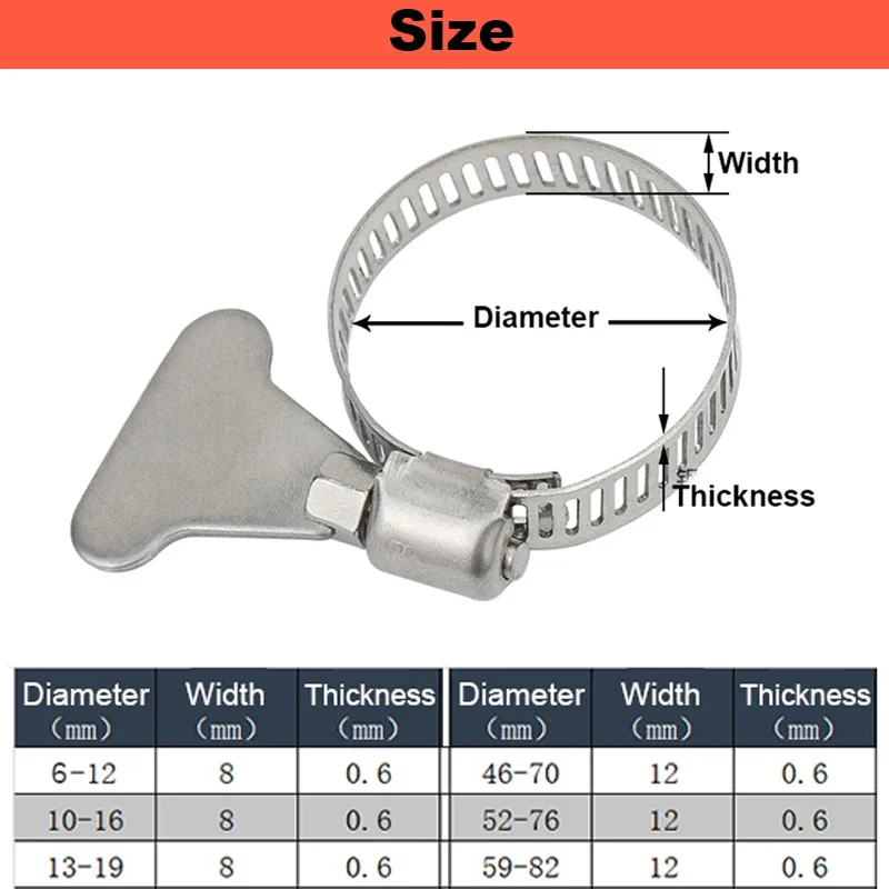 304 Stainless Steel Handle Throat Hoop Hand Tightening Locking Pipe Hoop Water Pipe Clamp Hoop Tightening Clamp Fixed Clamp