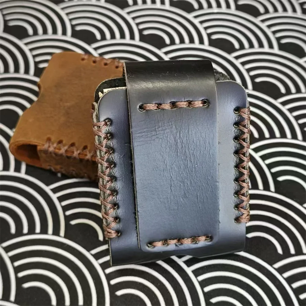 Retro Magnetic flip cover Genuine Leather Lighter Waist Bag For Dupont Lighters protection case Smoking Accessory view 2
