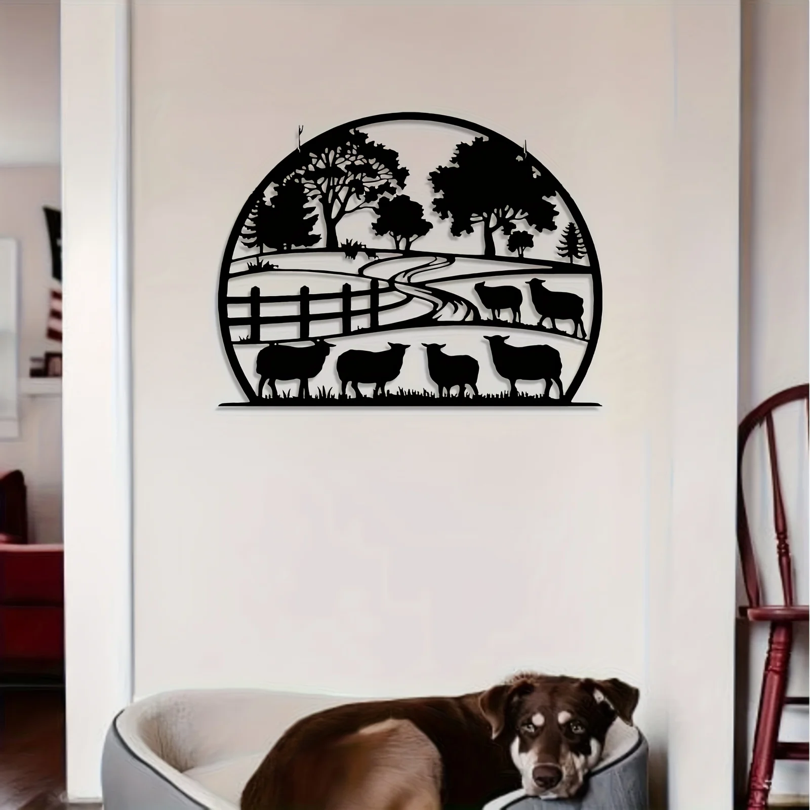 Rustic Sheep Metal Wall Art Iron Farm 2D Flat Sculpture Cottage Fence Hanging Mural Christmas Thanksgiving Pastoral Decor Gift