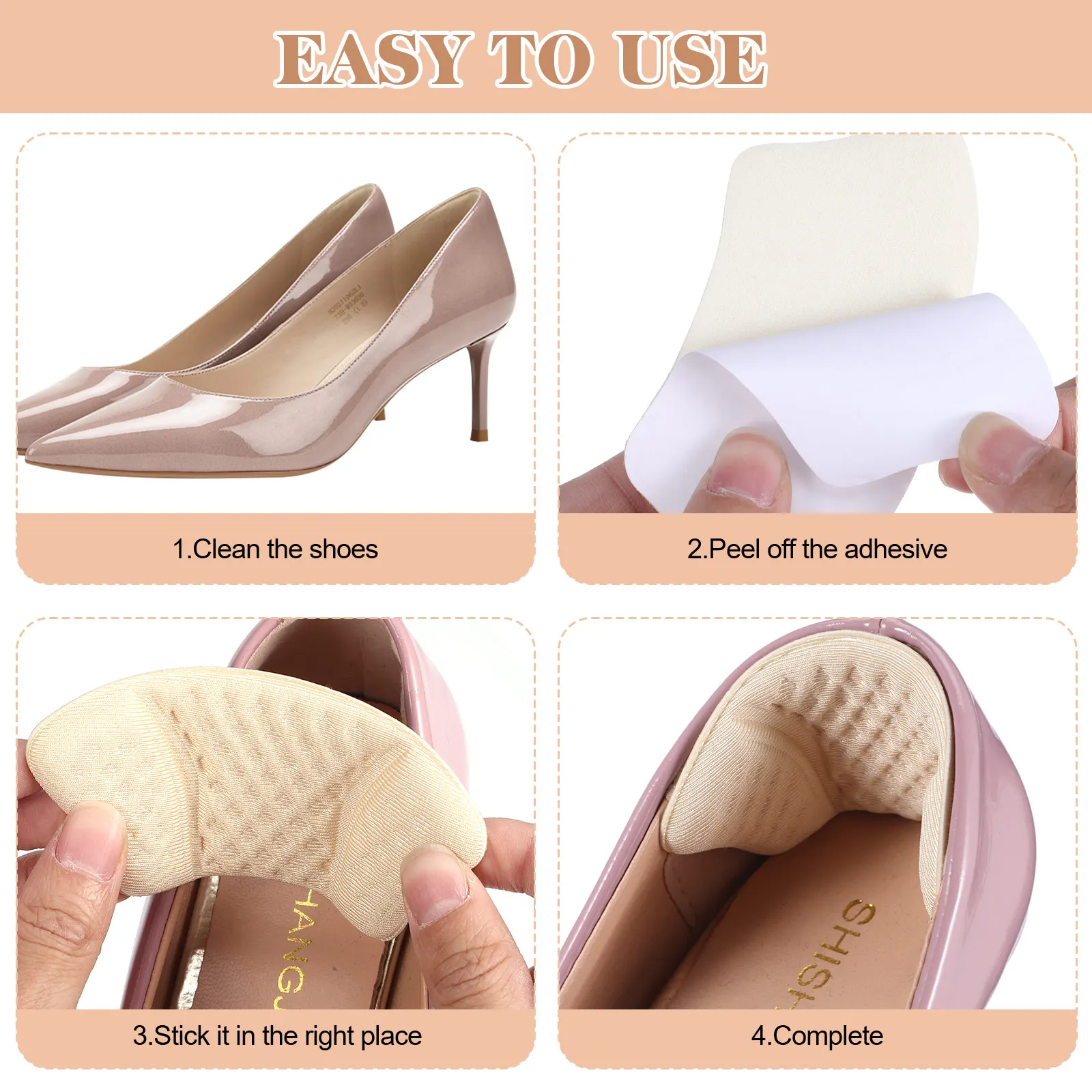 

Heel Pads for Women Shoe Blister Prevention Spongy Cushion Anti Slip Adhesive Backing Long Lasting Foot Care