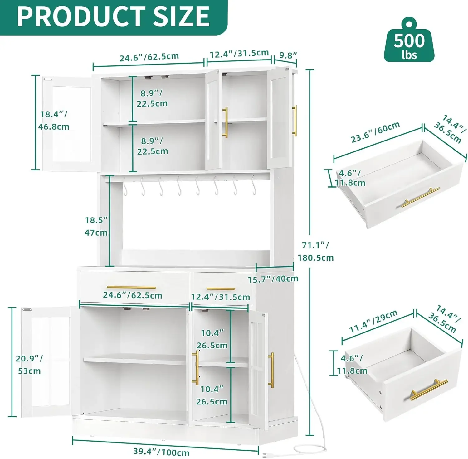 Kabinet penyimpanan dapur 71 "dengan dudukan Microwave, kandang berdiri bebas tinggi dengan Outlet daya, kabinet dapur dengan lemari prasmanan