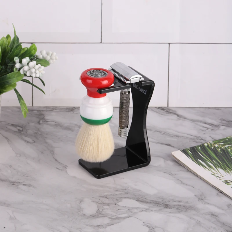 2026 YAQi Cheap Creamy Black Color Shaving Brush and Razor Holder Set for Men New Model