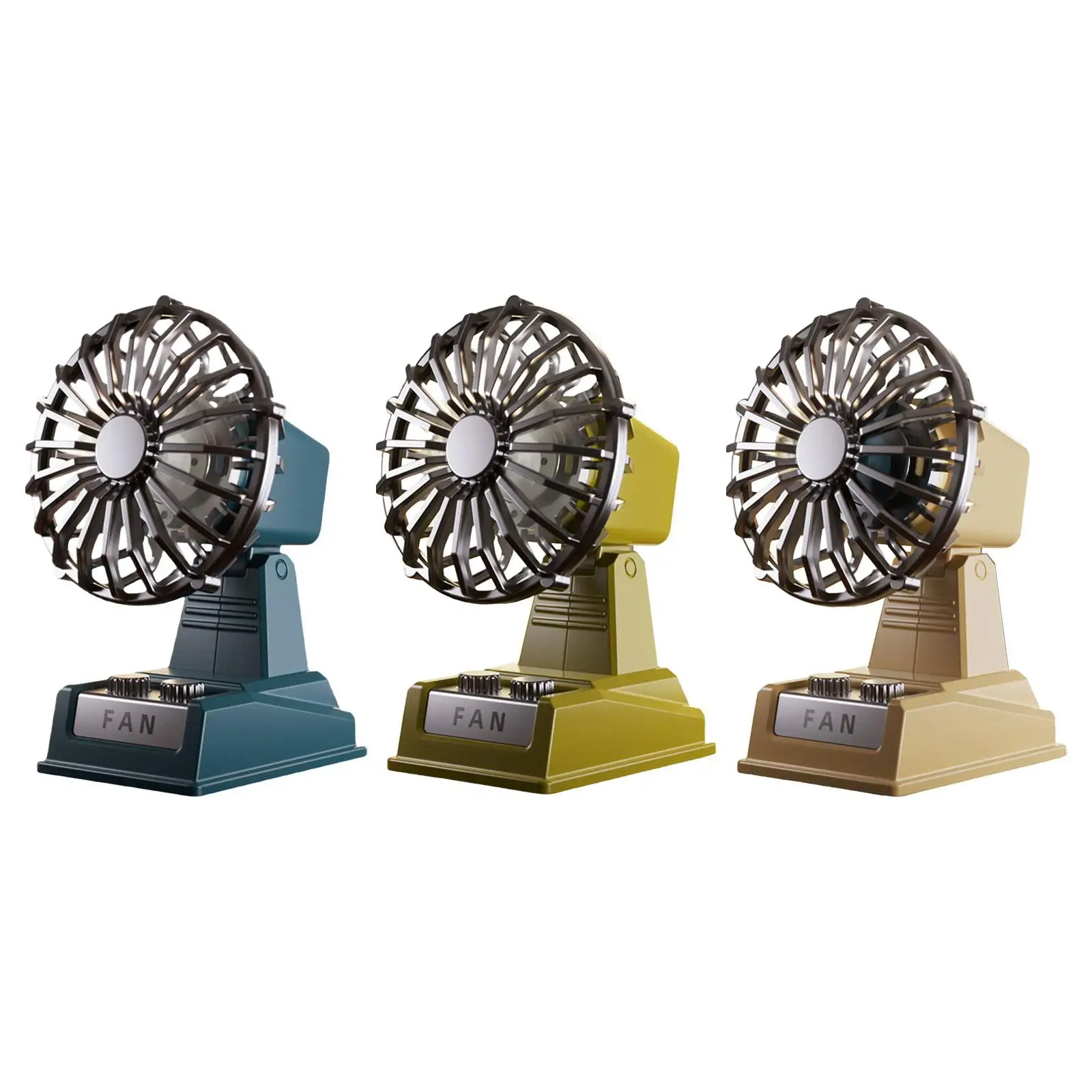 مروحة مكتب USB قابلة لإعادة الشحن، رأس هادئ قابل للتعديل، تصميم ريترو قوي، محمول شخصي للتبريد، مكتب غرفة النوم الصيفية