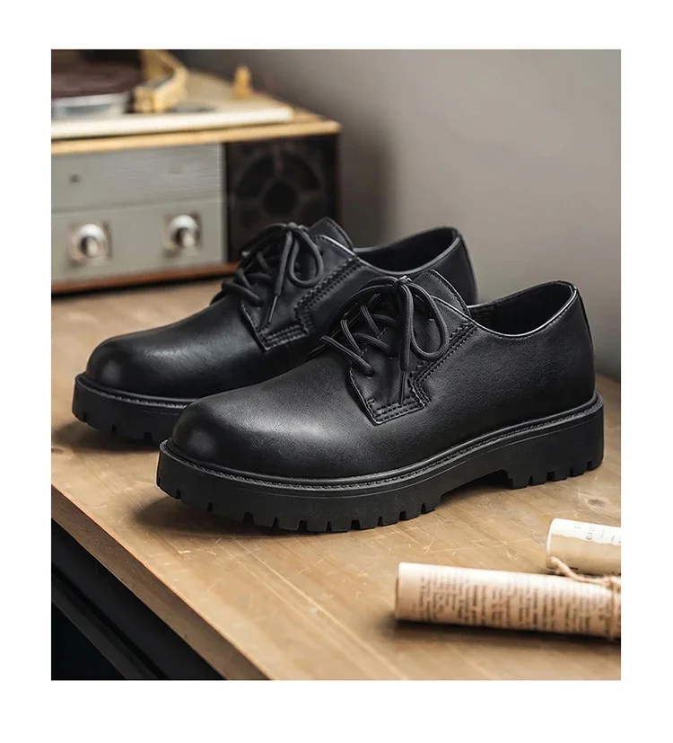 Herren Matte Leder Plateau-Derbyschuhe Schnürschuhe mit Dicker Sohle Casual Business Anzugschuhe Männliche Alltagsschuhe für die Straße – Detail 11