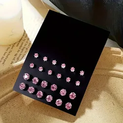 12 Pairs/Lot Pink Sparkling Wedding Stud Earrings Women's Set Men's Crystal Jewelry Accessories Oberon Jewelry Earrings