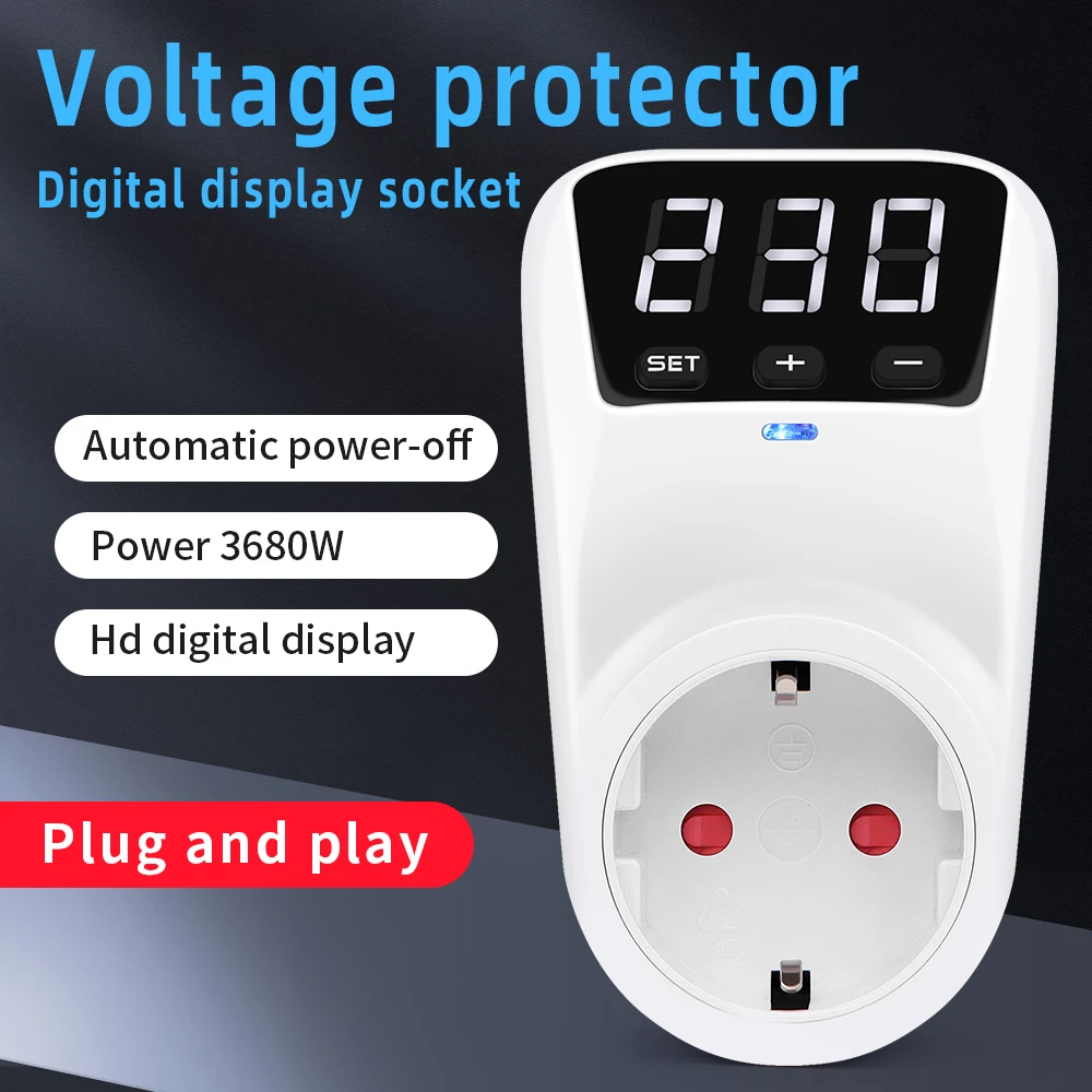 Automatic Voltage Protector Switch 16A 230V Adjustable Power Surge Protection EU Socket Type Volt Safe For Home Appliances