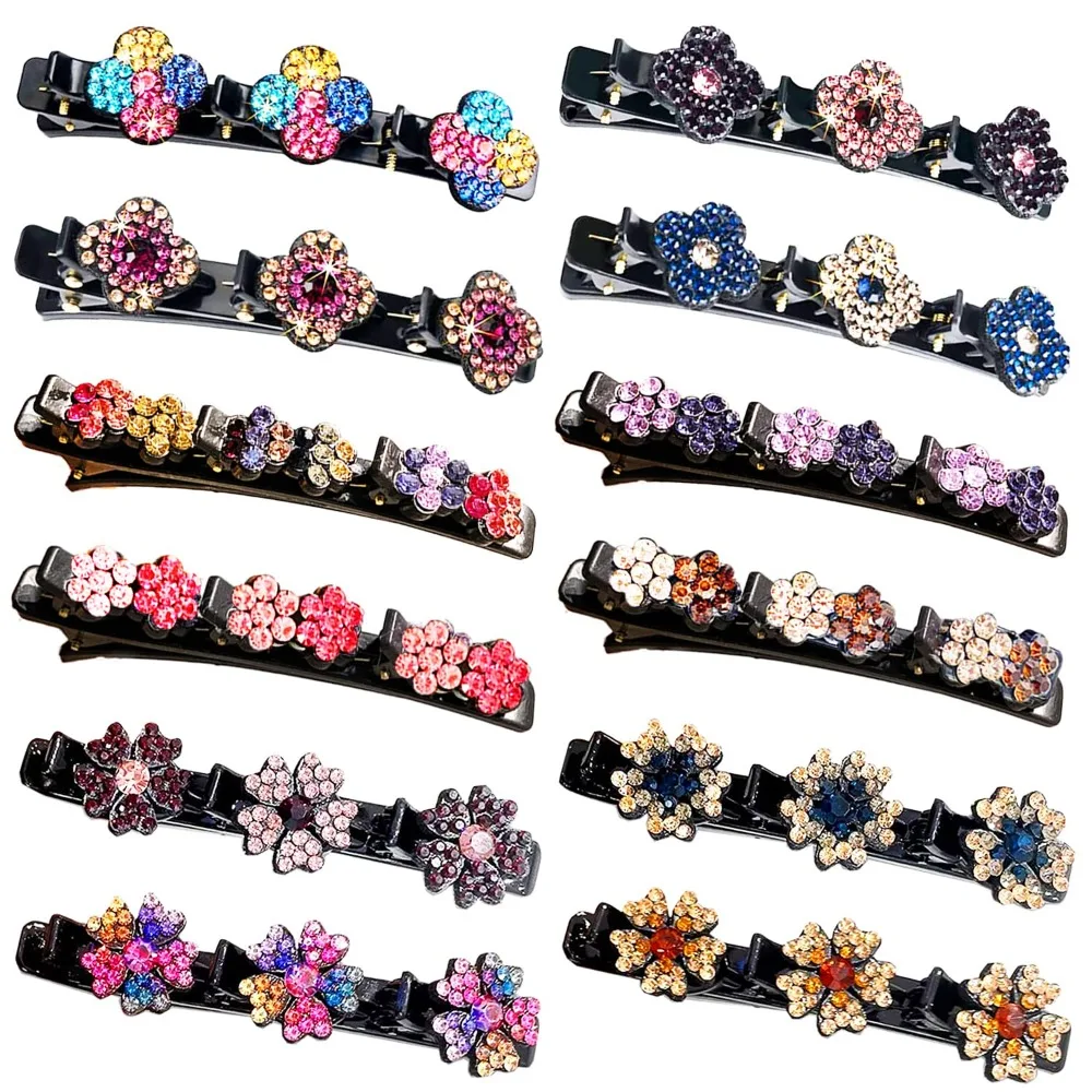 

12PCS Braided Hair Clips for Women, Sparkling Crystal Stone Easily Braided Hair Clips Hair Accessories Duckbill Clips