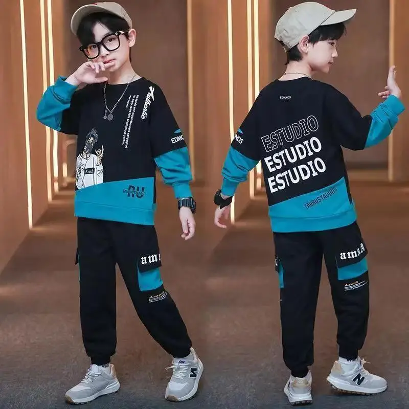 

Kids Tracksuit 2023 Spring Autumn Childrens Cotton Clothes Sets Boys' Leisure Suit Coat+Pants Boys' Sportswear Students 4-12Y