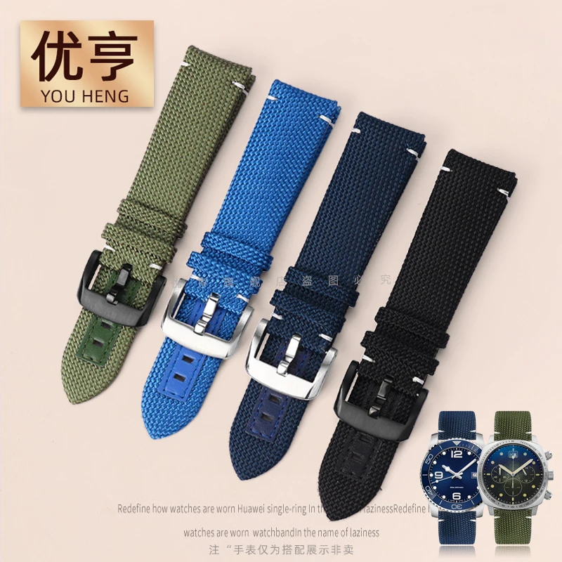22mm pasek z prawdziwej skóry nylonowe płótno Watchband mężczyźni Sport nurkowanie wodoodporny pasek do nadgarstka dla Mido Ocean Star Watch Strap