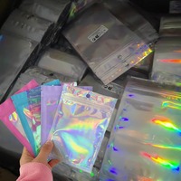 10Pcs Self-Sealing Laser Small Plastic Bags for Jewelry Pouch with Clear Display Window Jewelry Packaging Gift Storage Bag