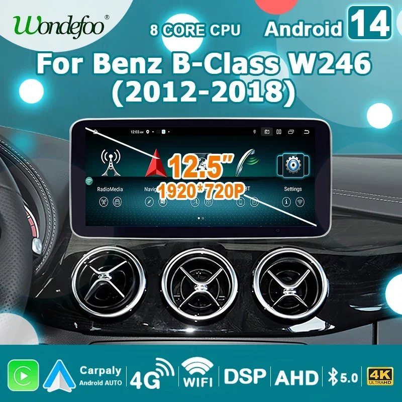 Wireless Carplay Android 14 Auto Stereo autoradio for Mercedes B-Class W246 2012-2018 Car Radio Multimedia 12.5