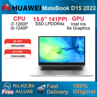 2022 HUAWEI MateBook D15 Netbook 15.6 Inch i5-1240P/i7-1260P 16GB 512GB Laptop Iris Xe Graphics Wifi 6 SSD LPDDR4X