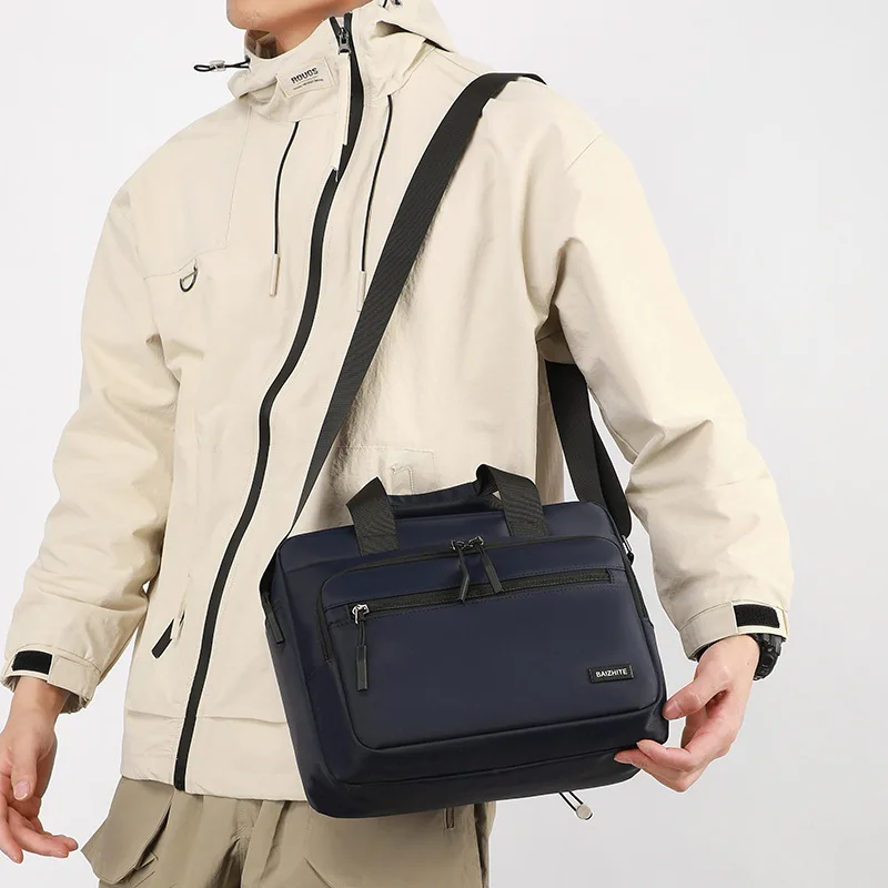 Men's lightweight waterproof nylon cloth handbag one shoulder horizontal large capacity computer storage business briefcase