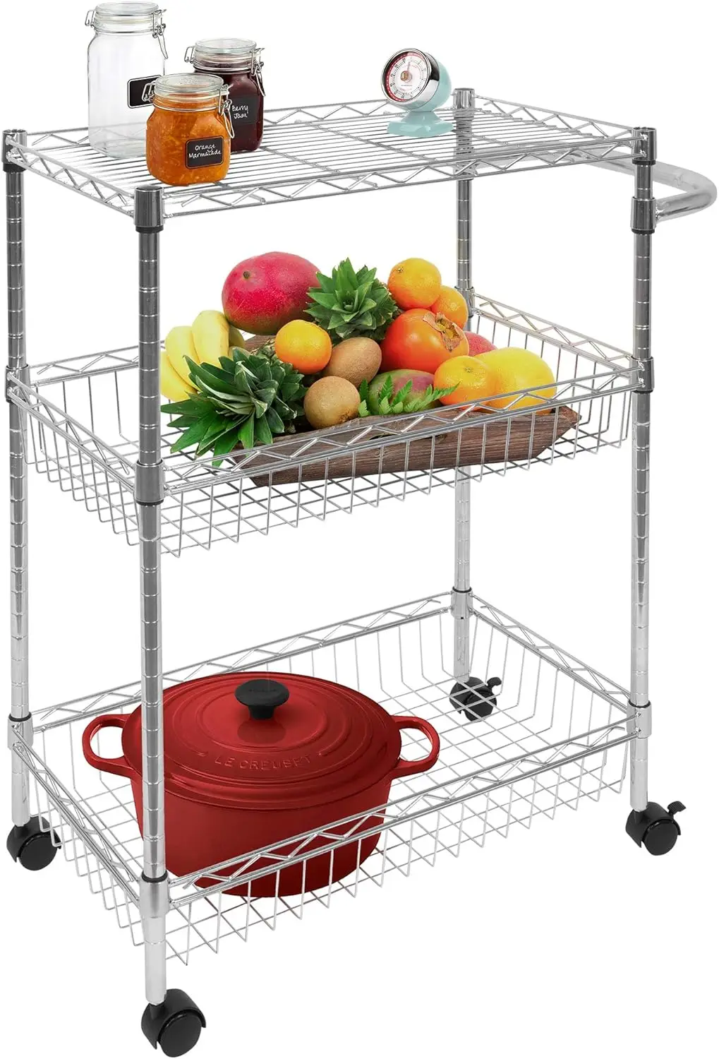 Mesh Wire Rolling Cart | 3-Tier Multi-Function Metal Trolley for Kitchen Storage and Organization