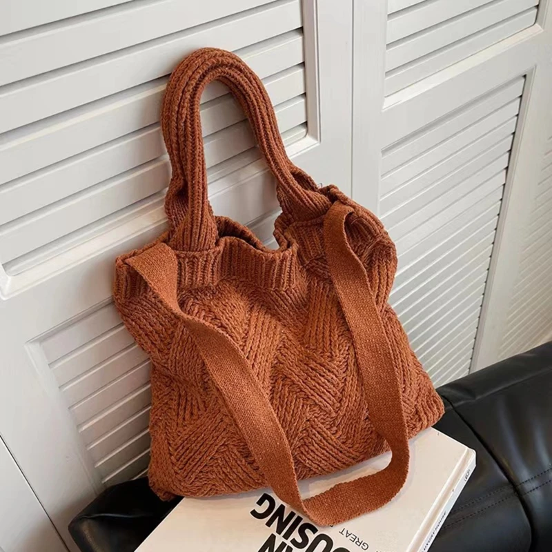 

Knitting Tote Bag Women's Shoulder Bag Fashion Hollow Out Tote Ladies Female Woven Shopper Purse Lady Crossbody Handbag