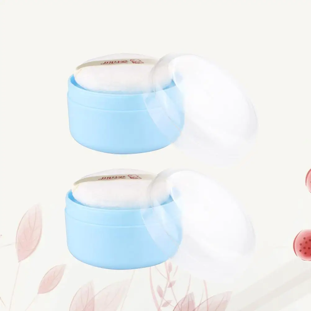 2 Set Container Cloth Dusting Powder Puff Sponge Dusting Baby Box Talcum Foundation Powder Puff Makeup Travel Home Use