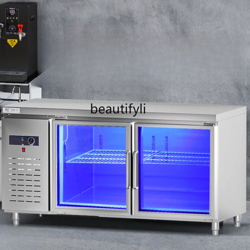 Refrigerated Table Commercial Milk Tea Shop Kitchen Refrigerator Frozen Double Temperature Flat Horizontal Refrigerator