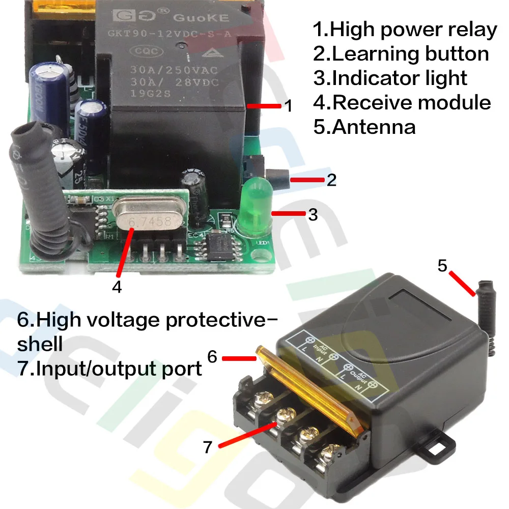 Tedeligo RF 433MHz 110V 220V 230V Light Remote Control Switch Wireless 500m Transmitter 30A Relay Receiver for Water Pump Fan