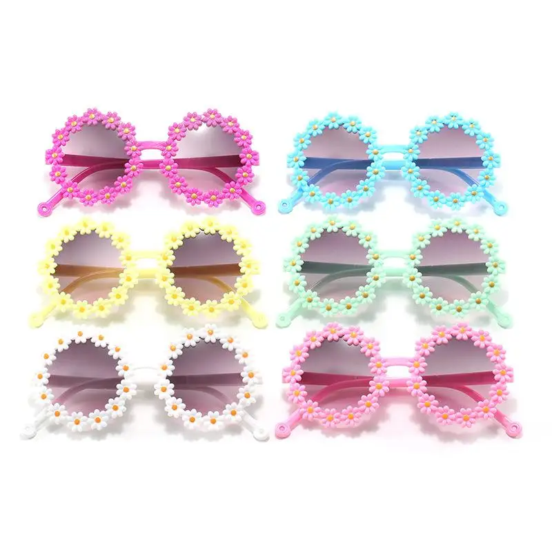 Trendy Ocean Lens Children's Round Flower Sunglasses UV 400 Protection Flowers Sun Shades for Kids Girls Daisy Eyewear